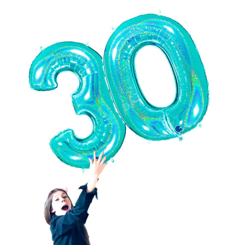 Glitter Teal Blue Number 30 Balloons | 40 INCH