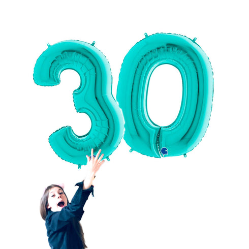 Glitter Teal Blue Number 30 Balloons | 40 INCH