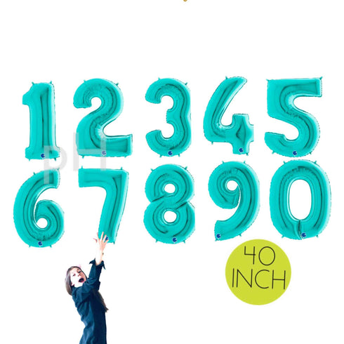 40 INCH | Teal Blue Number Balloons