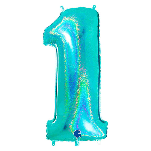 Glitter Teal Number 1 Balloons | 40 INCH