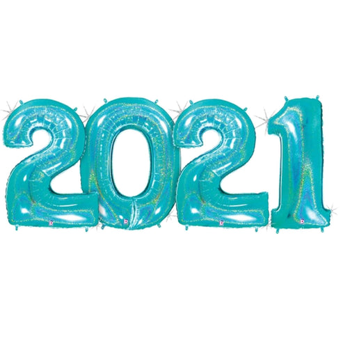 Glitter Teal Blue 2021 Number Balloons | 40 INCH