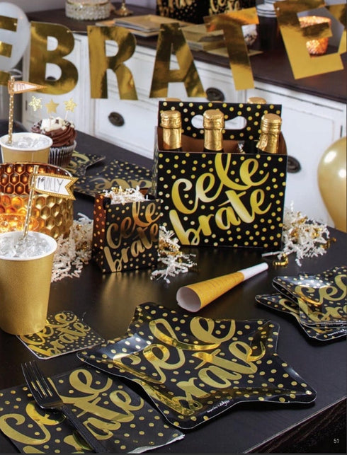 Celebrate Paper Party Cups l Black + Gold Dots