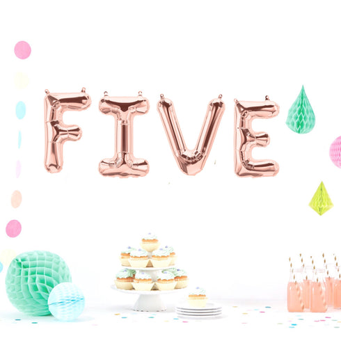 FIVE Letter Balloon Banner | Silver | Gold | Rose Gold | Pink | Blue