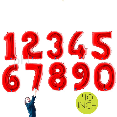40 INCH | Red Number Balloons