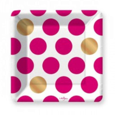 Magenta Pink and Gold Polka Dot Paper Plates | Dessert | Package 8