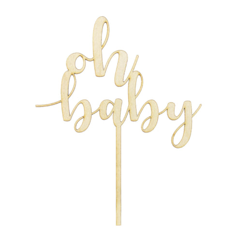 Oh Baby Cake Topper | Natural Wood | 8.5 INCH
