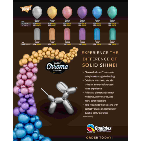 Blue Chrome Latex Balloons | 11 INCH | Qualatex | Package 10