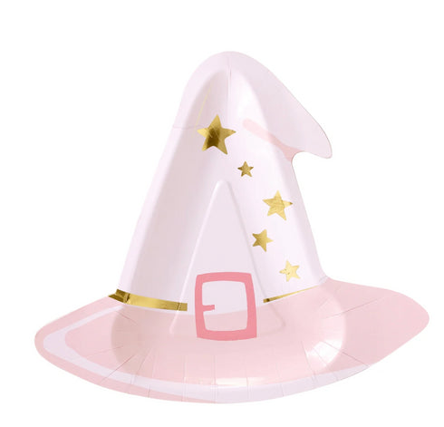 Pink Witches Hat Paper Party Plates | Halloween | Set 8