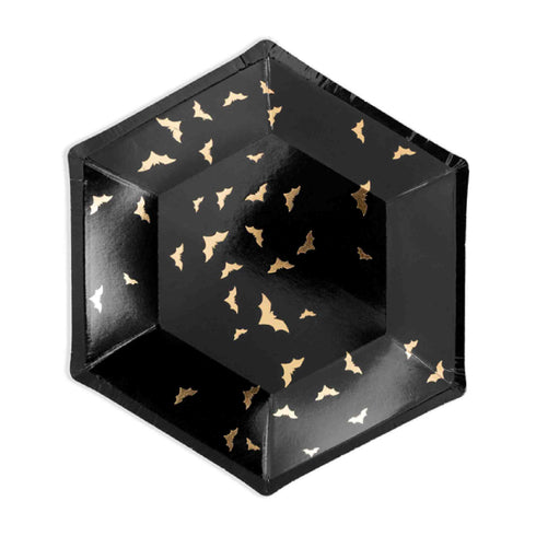 Black and Gold Bat Paper Party Plates | Set 6