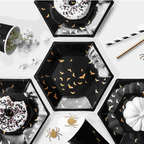 Black and Gold Bat Paper Party Plates | Set 6