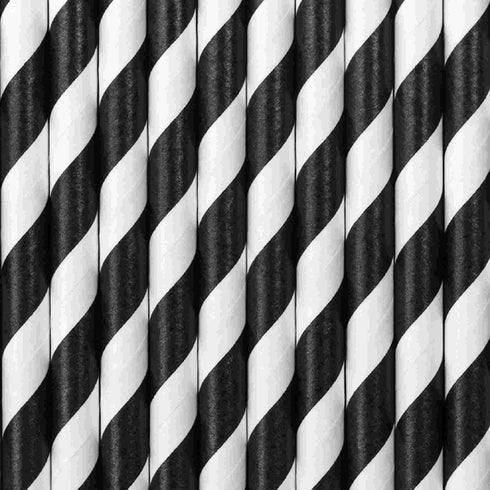 Black and White Striped Paper Party Straws | Set 10