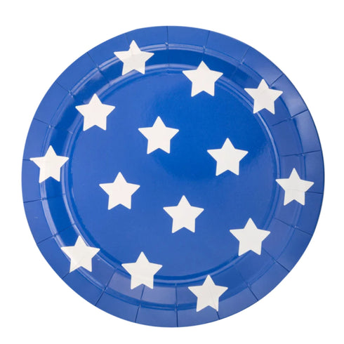 Blue and White Stars Paper Party Plates | Package 8 | 9 Inch