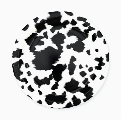 Black and White Cow Hide Small Dessert Size Paper Plates | Package 8