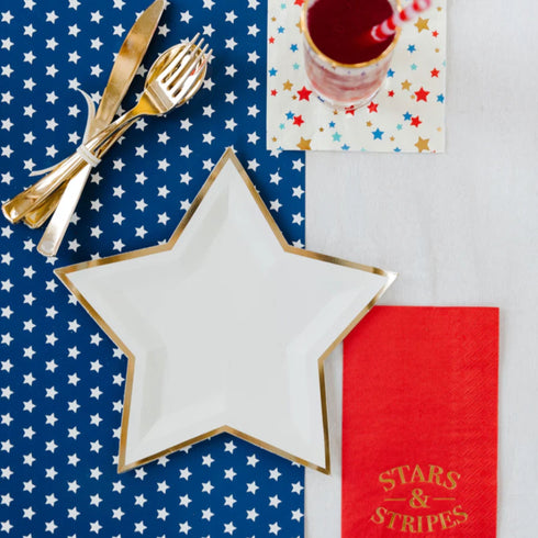 Blue and Gold Star Paper Party Plates | Package 8 | 11 Inch