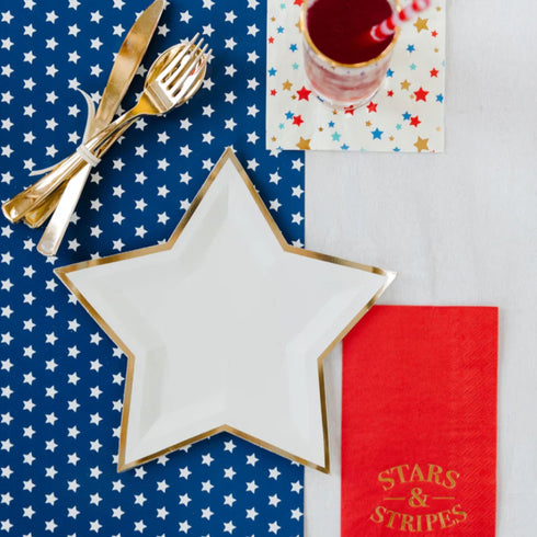 Red and Gold Star Paper Party Plates | Package 8 | 11 Inch