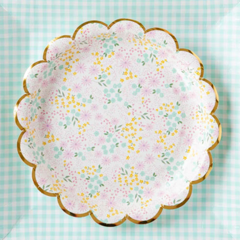 Ditsy Floral Party Flower Paper Plates | 7 Inch Round | Package 8