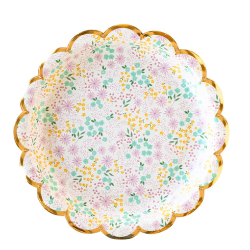 Ditsy Floral Party Flower Paper Plates | 7 Inch Round | Package 8