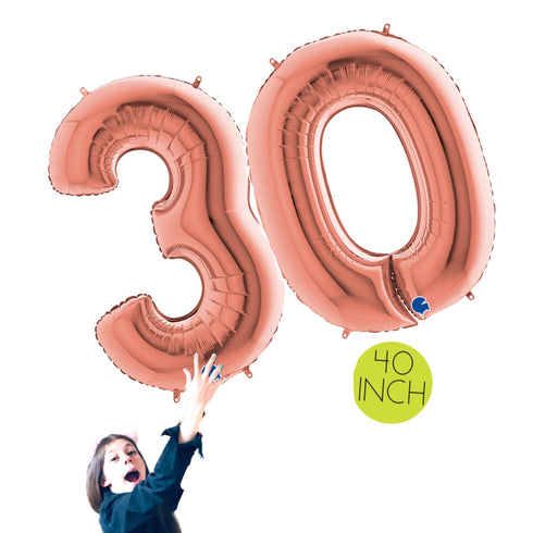 Rose Gold Number 30 Balloons | 40 INCH