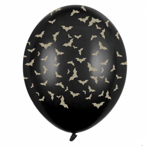 Black and Gold Bat Latex Balloons | 11 INCH | Package 6