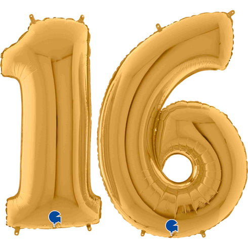 Gold Number 16 Balloons | 40 INCH