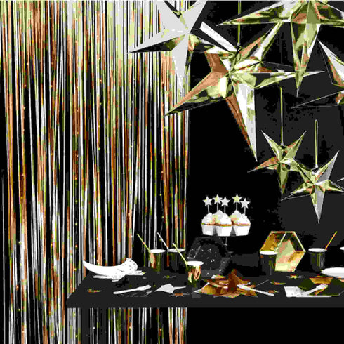 Black Curtain Foil Metallic Fringe | 3' x 8'