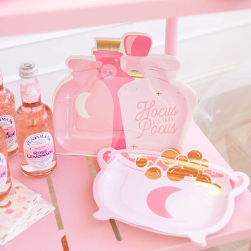 Pink Cauldron Paper Party Plates | Halloween | Set 8