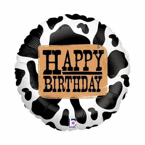 Happy Birthday Cow Print Foil Balloons | 18 INCH