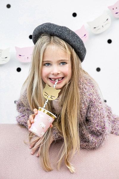 Pretty Blush Pink and Gold Cat Paper Cups | Set 6