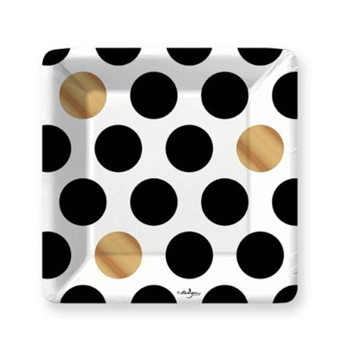 Black White and Gold Polka Dot Paper Plates | Dessert | Package 8