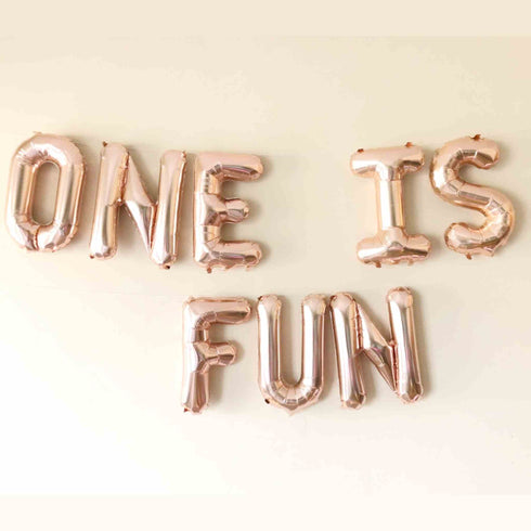 One Is Fun Letter Balloons | Silver | Gold | Rose Gold | Pink | Blue