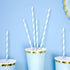 Pastel Blue and White Striped Paper Party Straws | Set 10