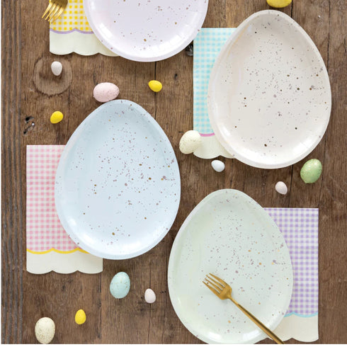 Pastel Gingham Scalloped Paper Party Napkins | Pink, Blue, Lilac and Yellow | Package 24