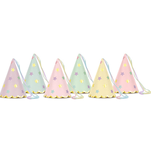 Pastel Paper Birthday Party Hats | Stars and Tassels | Set 6