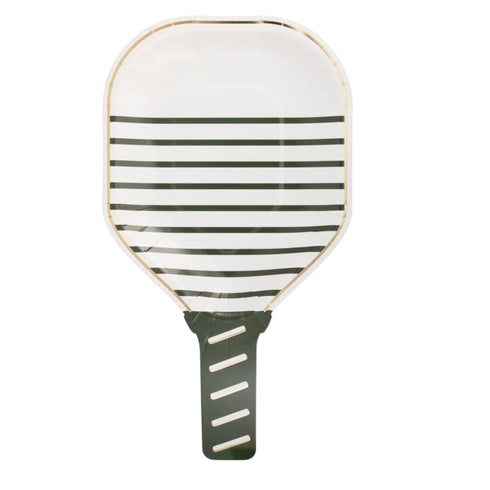 White Pickleball Paddle Shaped Paper Party Plates | Package 8