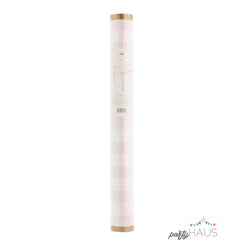 Pink Gingham Paper Table Runner | 16 Inch x 120 Inches
