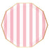 Pink Striped Paper Plates | Gold Trim | 10.75 Inch | Package 8