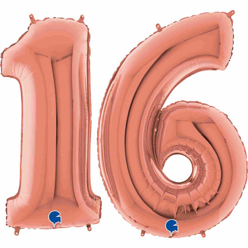 Rose Gold Number 16 Balloons | 40 INCH