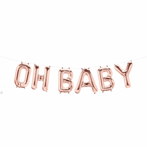 OH BABY Letter Balloon Banner | Silver | Gold | Rose Gold | Pink | Blue