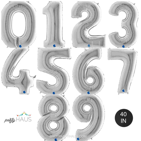 40 INCH | Silver Number Balloons