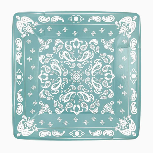 Turquoise Bandana Print Square Paper Party Dinner Plates | Package 8