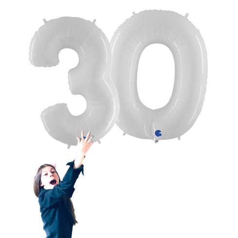 White Number 30 Balloons | 40 INCH