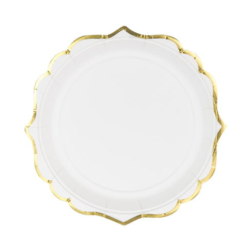 White and Metallic Gold Paper Plates | Package 6