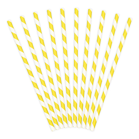 Yellow and White Striped Paper Party Straws | Set 10
