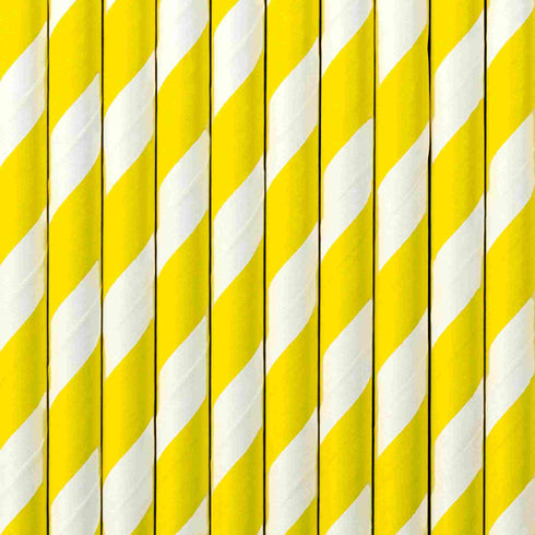 Yellow and White Striped Paper Party Straws | Set 10